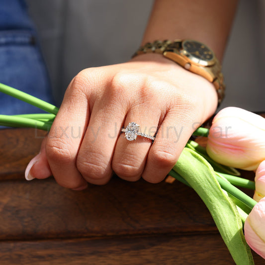 Oval Cut Diamond Ring in Hidden Halo Style - image 2