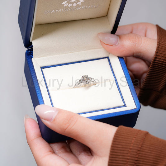 Oval Cut Engagement Ring with Pear Side Stone - image 2