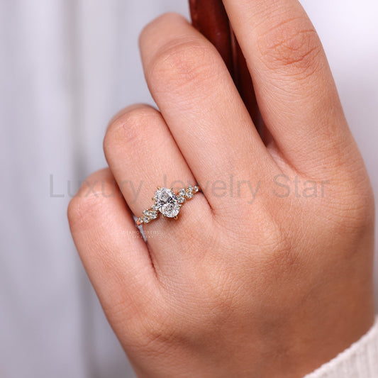 Oval Diamond Ring with Round Diamond Muse Setting - image 2