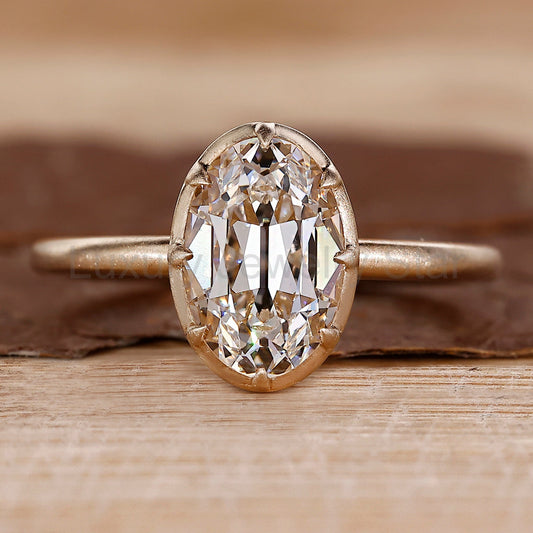 Oval Old European Cut Bezel Set Engagement Ring in Matt Finish