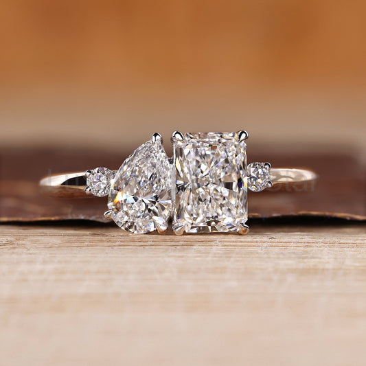 Pear and Radiant Diamond Two Stone Ring