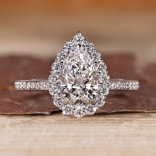 Pear Cut Diamond Engagement Ring in Pave Setting