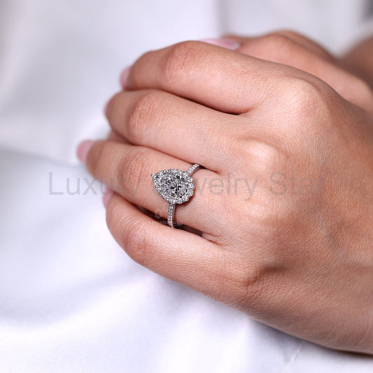 Pear Cut Diamond Engagement Ring in Pave Setting - image 2