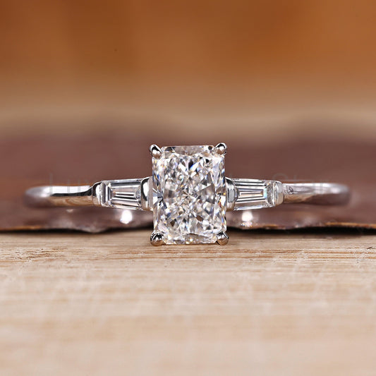 Radiant Cut and Tapered Baguette Cut Three Diamond Ring