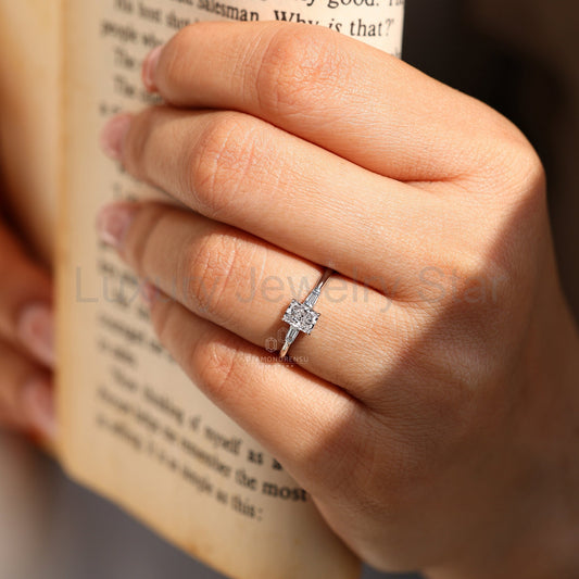 Radiant Cut and Tapered Baguette Cut Three Diamond Ring - image 2