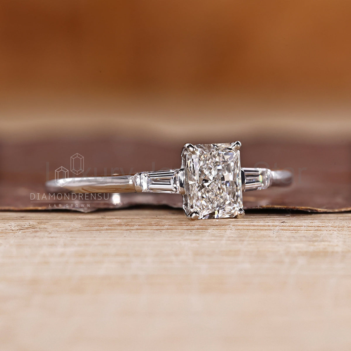 Radiant Cut and Tapered Baguette Cut Three Diamond Ring - image 3