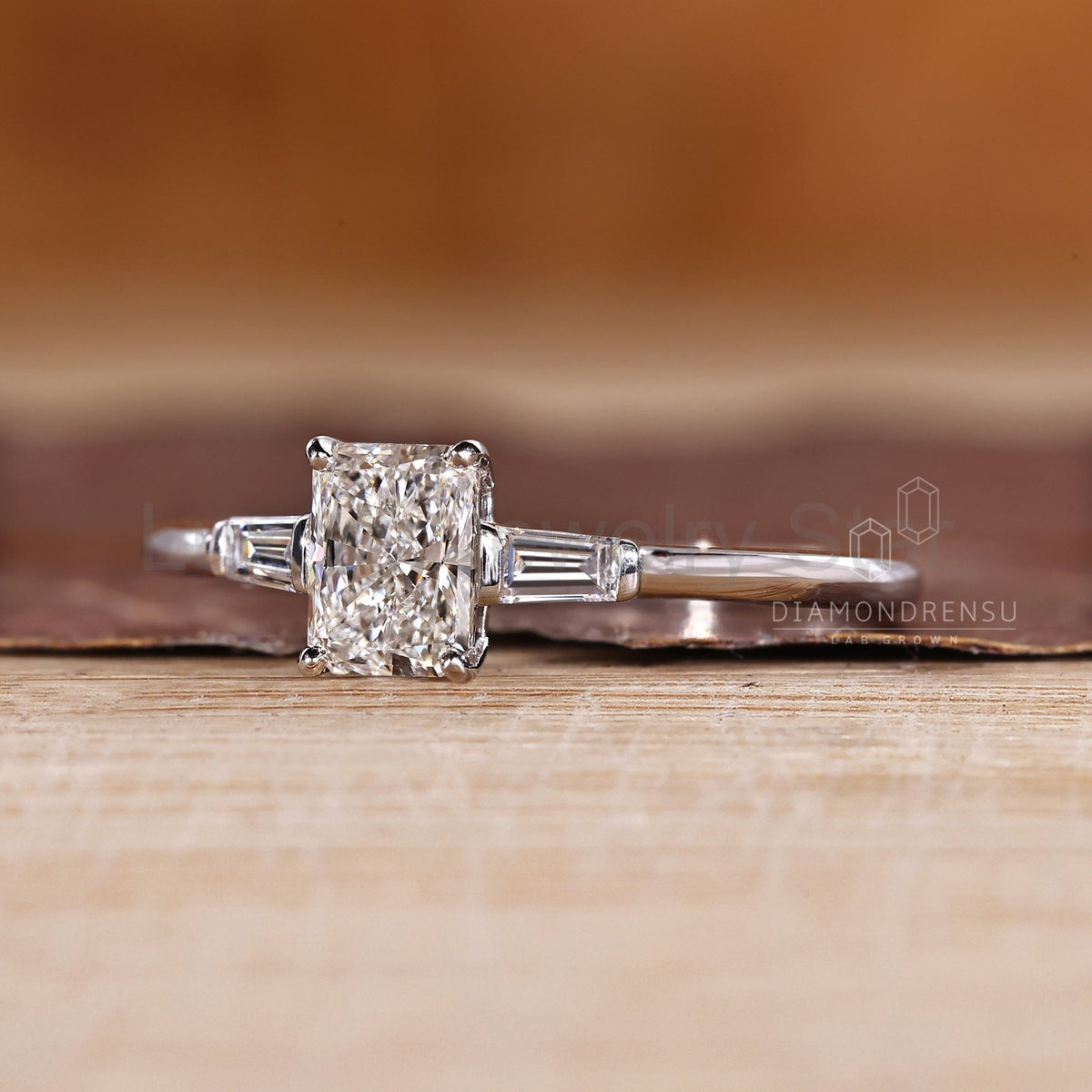 Radiant Cut and Tapered Baguette Cut Three Diamond Ring - image 5