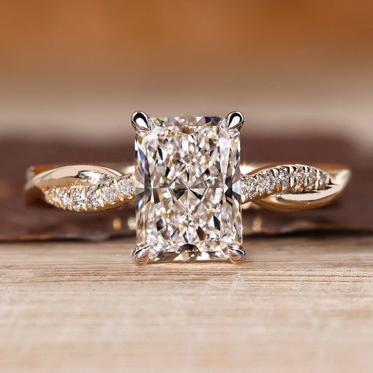 Radiant Cut Diamond Ring with Round Pave Setting
