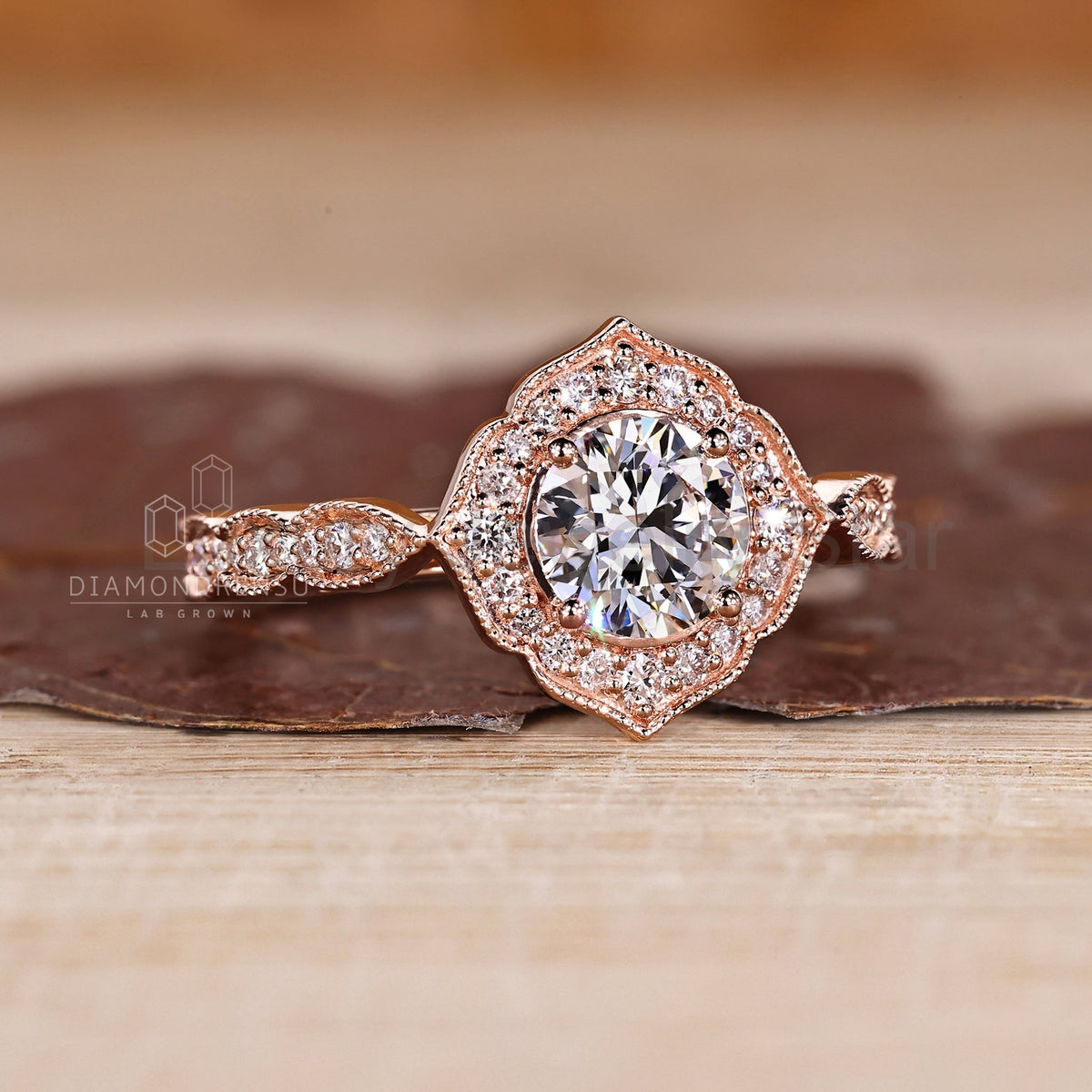 Round Cut Diamond Ring with Milgrain Details - image 3