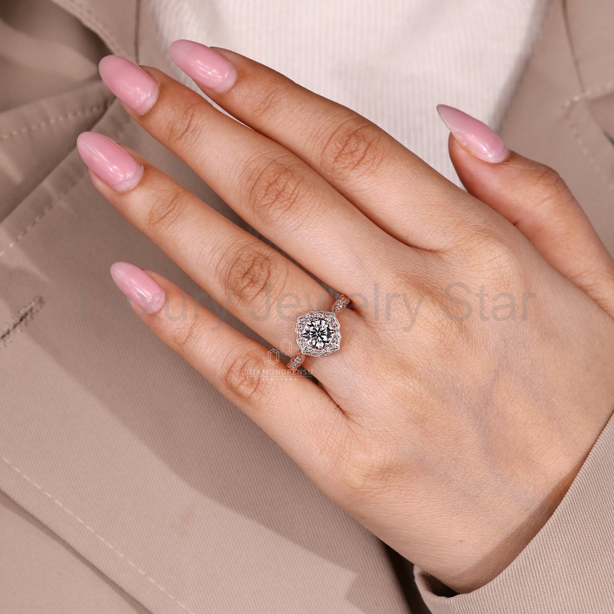 Round Cut Diamond Ring with Milgrain Details - image 4