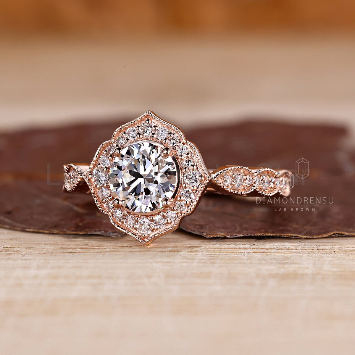 Round Cut Diamond Ring with Milgrain Details - image 5