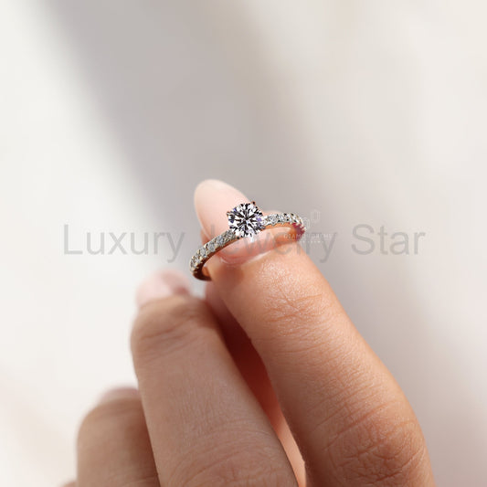 Round Cut Engagement Ring in Pave Setting - image 2