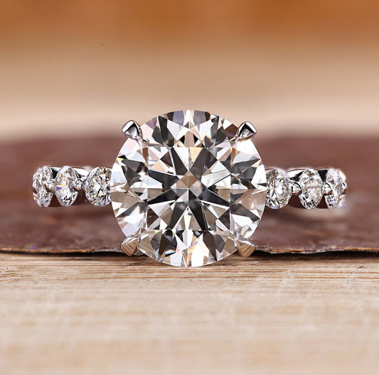 Round Cut Hidden Halo Diamond Ring With Floating Pave Band
