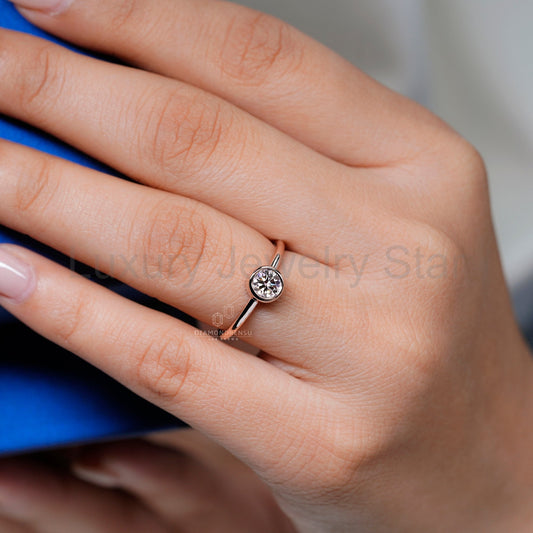 Round Diamond Bezel Set Engagement Ring - image 2
