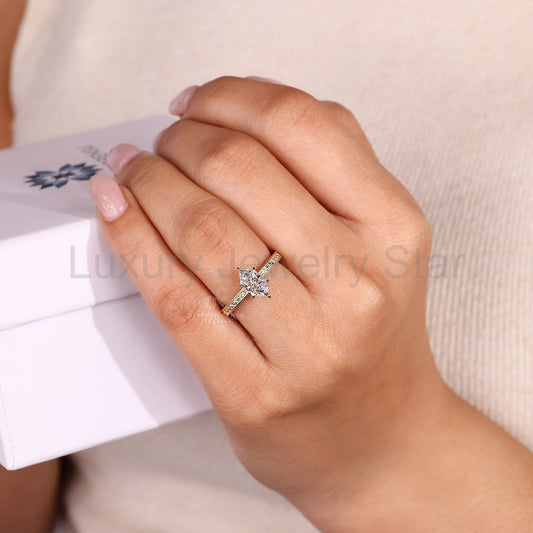Solitaire Dutch Marquise Ring with Art Deco Ocean Wave Band - image 2