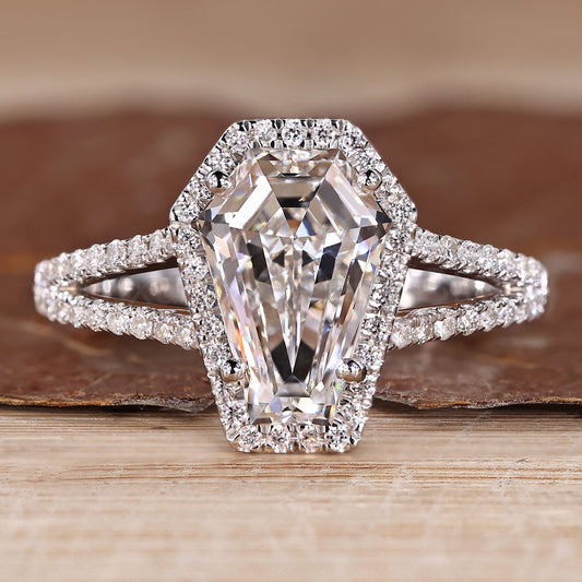 Split Shank Diamond Ring with Coffin Center Stone