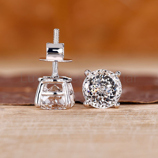 Stud Portuguese Cut Diamond Earrings in Screw Back