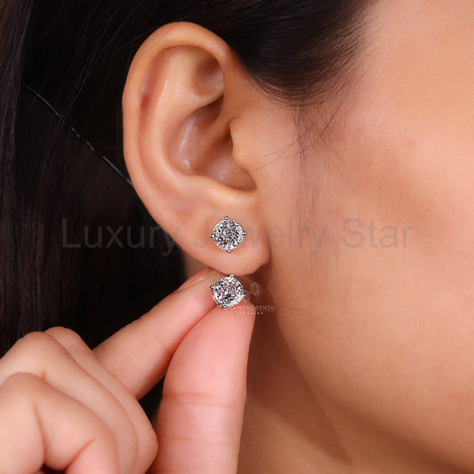 Stud Portuguese Cut Diamond Earrings in Screw Back - image 2