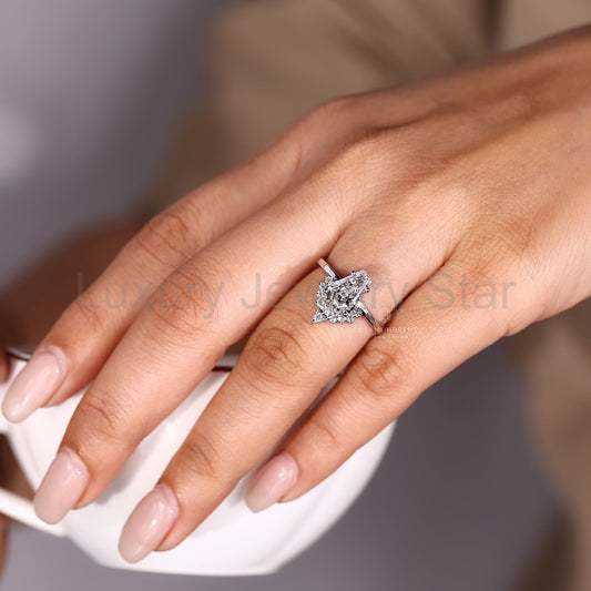Vintage Coffin Shaped Engagement Ring with Half Halo Style - image 2