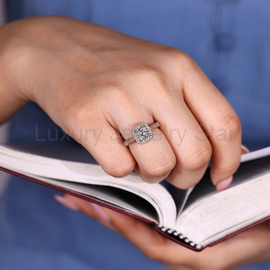 Vintage Style Princess Cut Diamond Ring in Milgrain Details - image 2