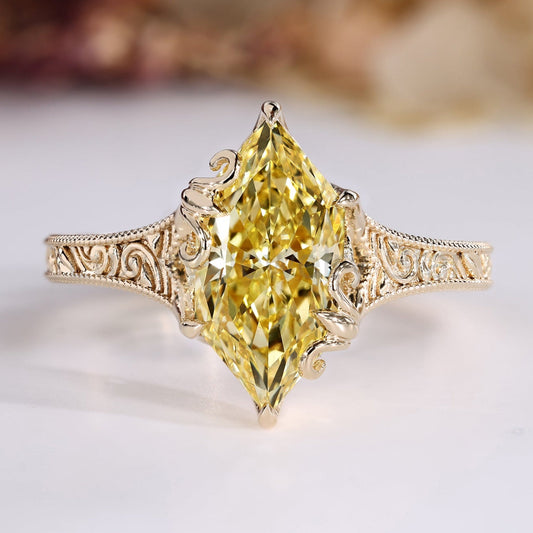 Yellow Dutch Marquise Diamond Ring in Art Deco Tulip Setting