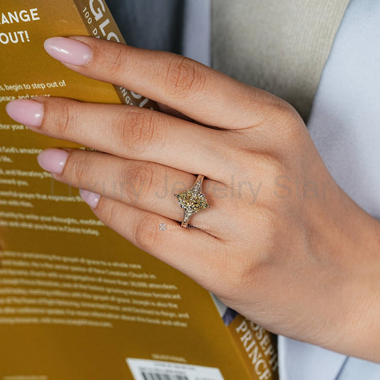 Yellow Dutch Marquise Diamond Ring in Art Deco Tulip Setting - image 2