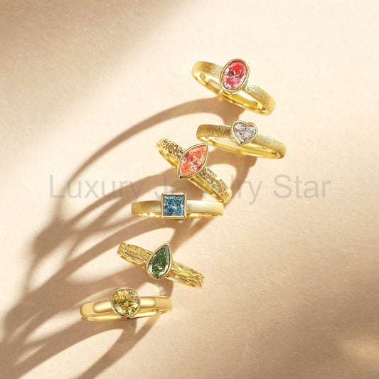 Multi-Color Lab Grown Diamond Bezel Engraved Stacking Engagement Ring Sets 6pcs - Prima - image 2