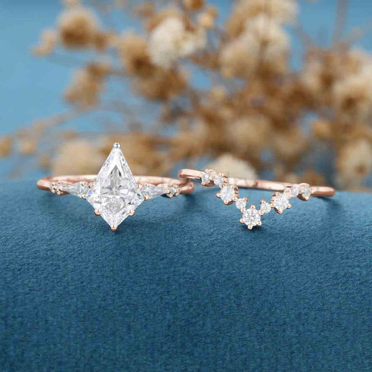 1.0CT~5.0CT Kite cut Lab Grown Diamond Engagement Ring Set