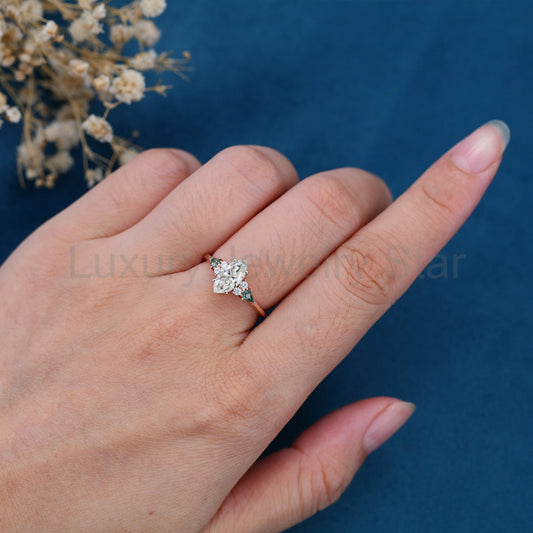 1.0CT~5.0CT Marquise cut Lab Grown Diamond Cluster Engagement Ring - image 2