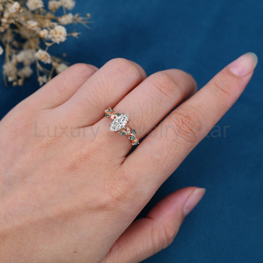 1.0CT~5.0CT Marquise cut Lab Grown Diamond Nature Inspired Engagement Ring - image 2