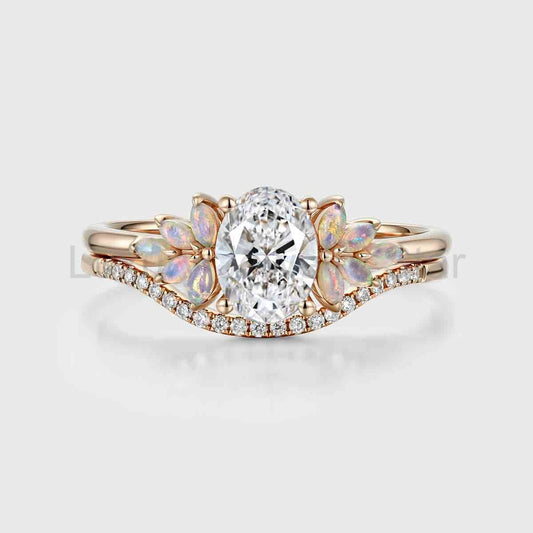 1.0CT~5.0CT Oval cut Lab Grown Diamond Cluster Bridal Set