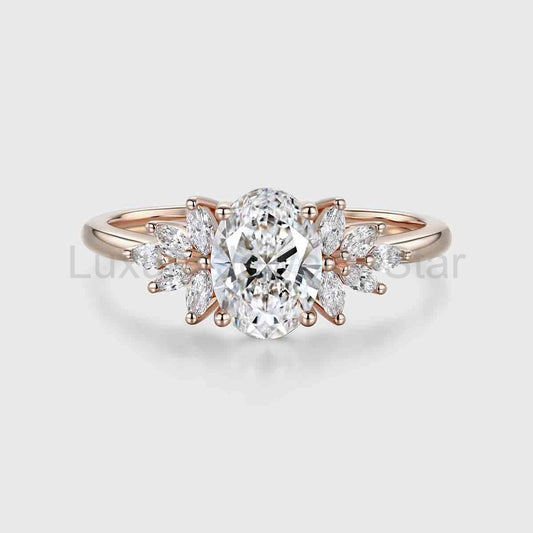1.0CT~5.0CT Oval cut Lab Grown Diamond Cluster Engagement Ring