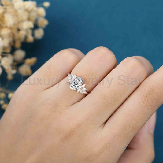 1.0CT~5.0CT Oval cut Lab Grown Diamond Cluster Engagement Ring - image 2