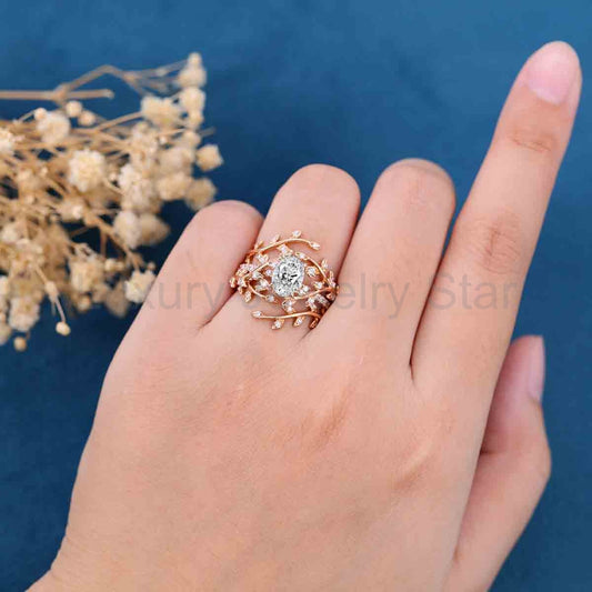 1.0CT~5.0CT Oval cut Lab Grown Diamond Nature Inspired Bridal Set - image 2