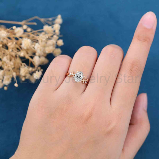 1.0CT~5.0CT Oval cut Lab Grown Diamond Nature Inspired Engagement Ring - image 2