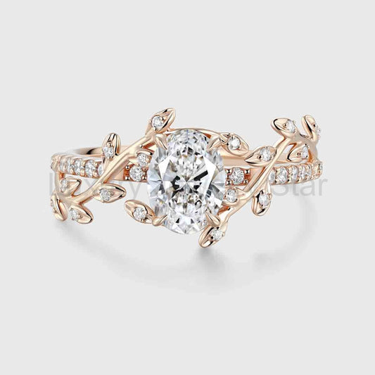 1.0CT~5.0CT Oval cut Lab Grown Diamond Nature Inspired Engagement Ring