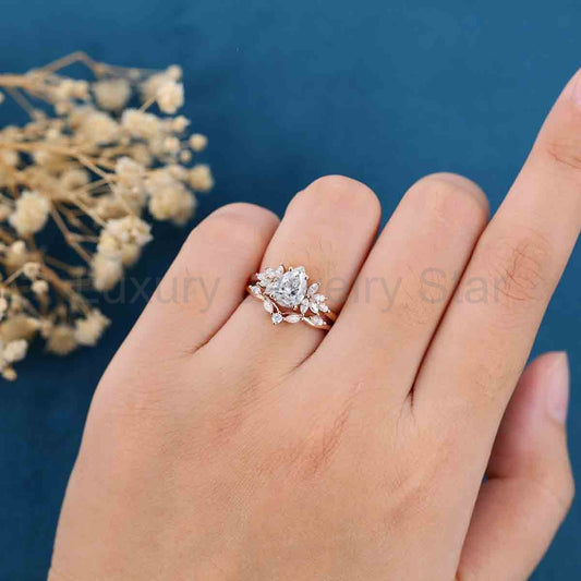 1.0CT~5.0CT Pear cut Lab Grown Diamond Cluster Bridal Set - image 2