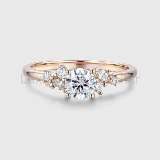 1.0CT~5.0CT Round cut Lab Grown Diamond Cluster Engagement Ring