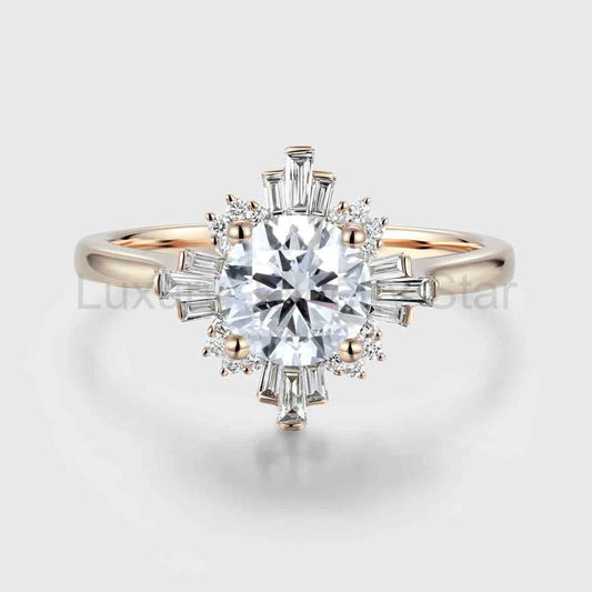 1.0CT~5.0CT Round cut Lab Grown Diamond Halo Engagement Ring