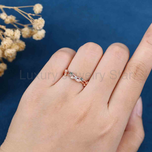 Marquise Moss Agate Matching Moissanite Wedding Band - image 2