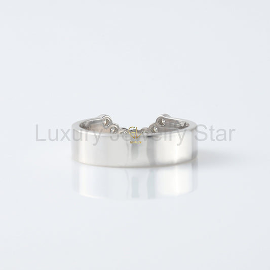 Round Cut Lab Grown Bezel Set Curved Wedding Band