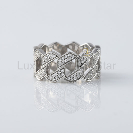Round Cut Moissanite Diamond Cuban Ring Iced Out Luxury Statement Band