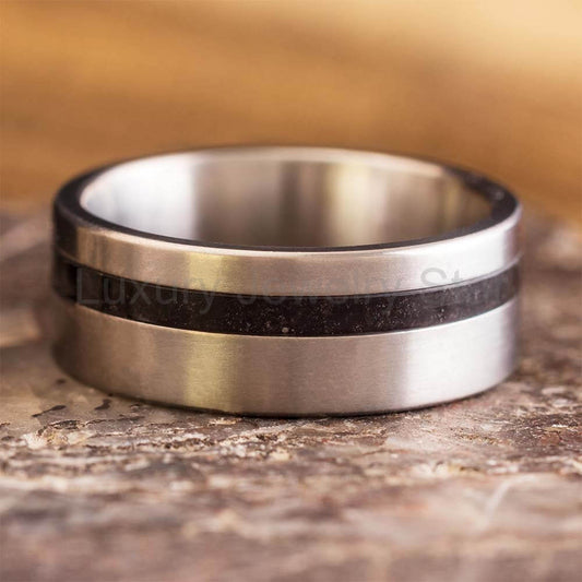 Basalt Lava Wedding Band in Titanium