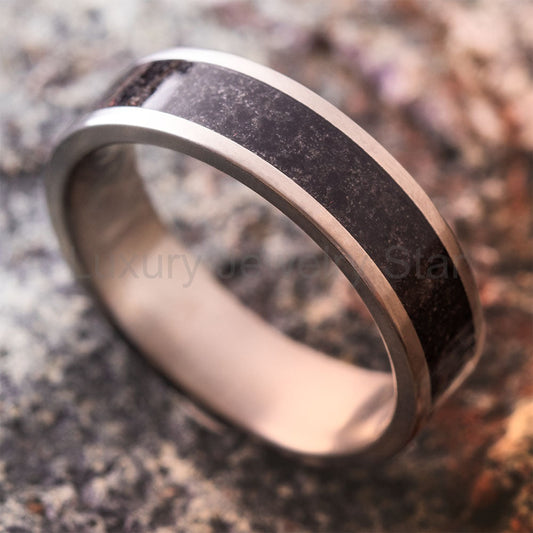Basalt Wedding Band with Lava Stone Inlay