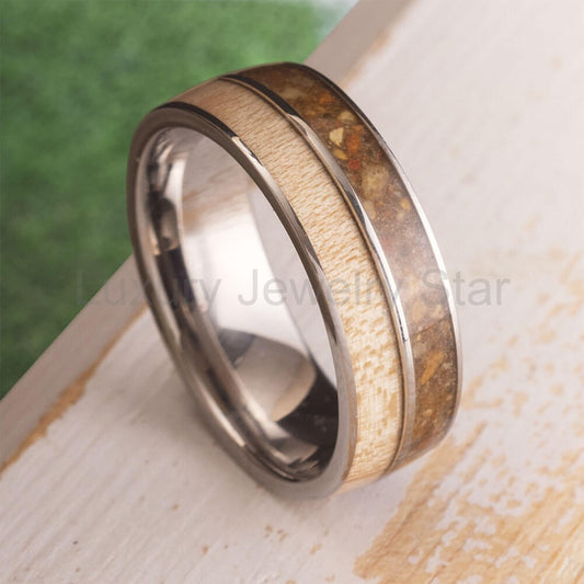 Baseball Field Wedding Band with White Ash Wood