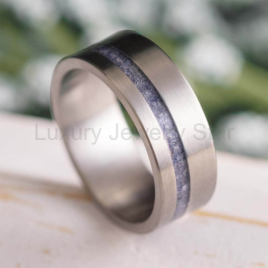 Blue Sapphire Wedding Band for Men in Titanium