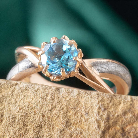 Brilliant Blue Lotus Engagement Ring with Gibeon Meteorite