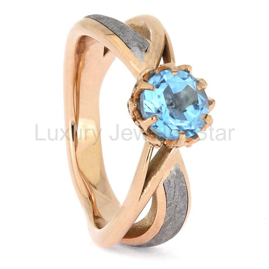 Brilliant Blue Lotus Engagement Ring with Gibeon Meteorite - image 2