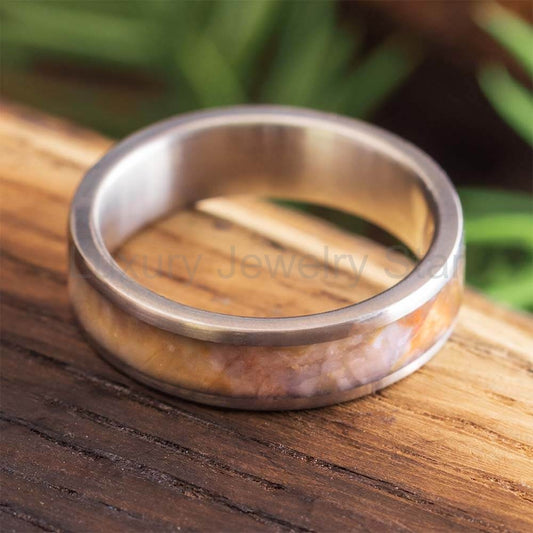 Coprolite Fossil Wedding Band in Titanium