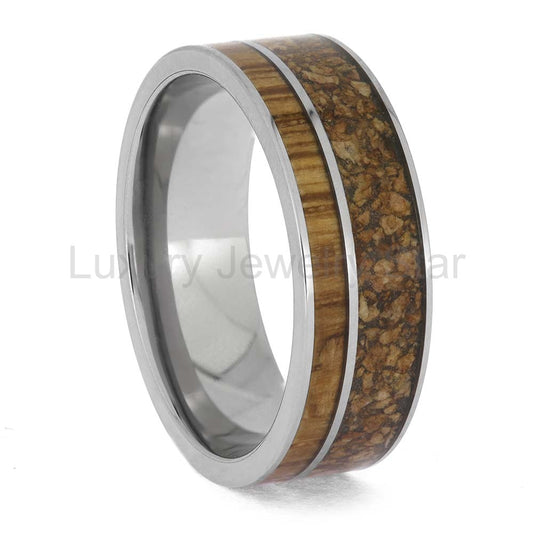 Cork and Oak Wood Wedding Band in Titanium - image 2